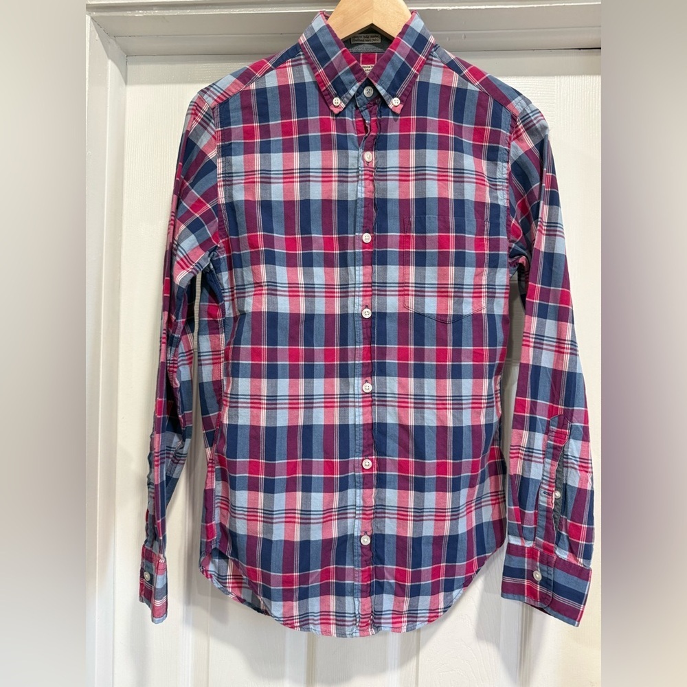 J. Crew Men's Plaid Button-Down Shirt - Red, Blue, and White